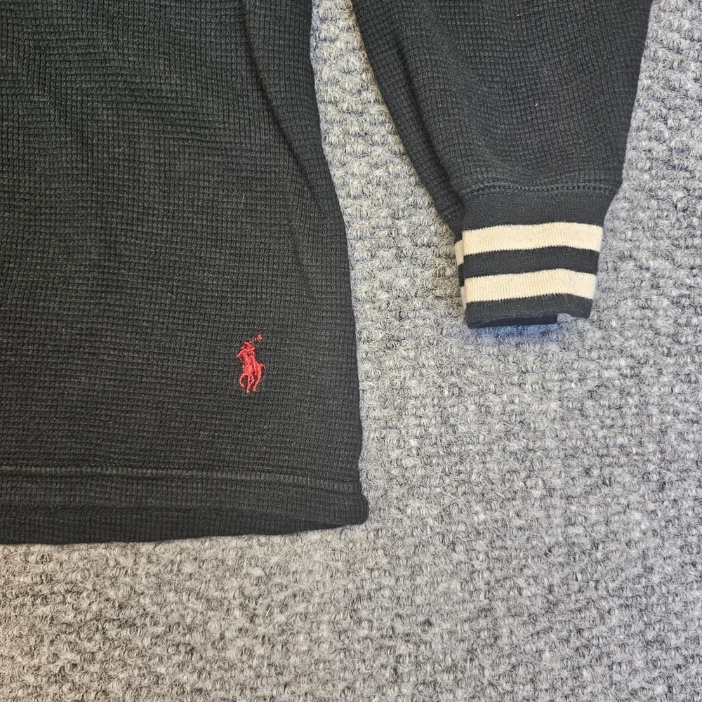 Polo Ralph Lauren‎ Men's Black Waffle Knit Hoodie Long Sleeve Pony Logo Size M
